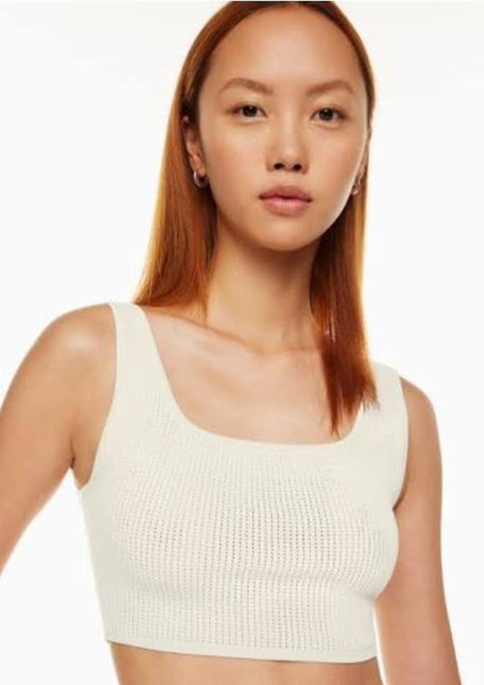 Babaton Sculpt Knit Cropped Tank White Square Neck Sleeveless Women's M